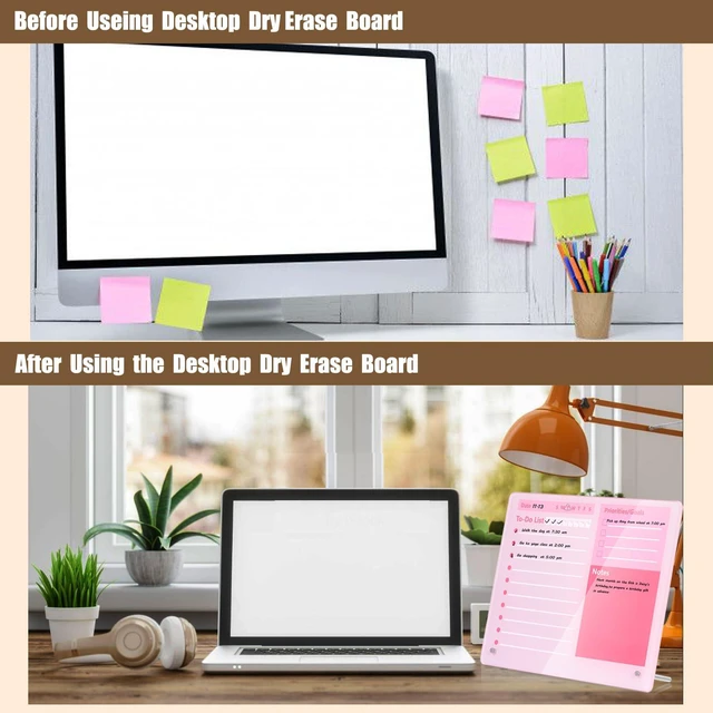 Alt view image 3 of 5 - Desktop Thickened Acrylic Dry Erase Board to do List Planner Board,15.7"x11.8",Tabletop Whiteboard with Stand,Pink Office Supplie,Pink Dry Erase White Board for Office/Home/School