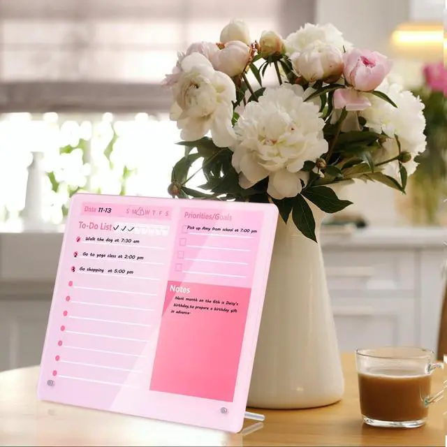 Alt view image 4 of 5 - Desktop Thickened Acrylic Dry Erase Board to do List Planner Board,15.7"x11.8",Tabletop Whiteboard with Stand,Pink Office Supplie,Pink Dry Erase White Board for Office/Home/School