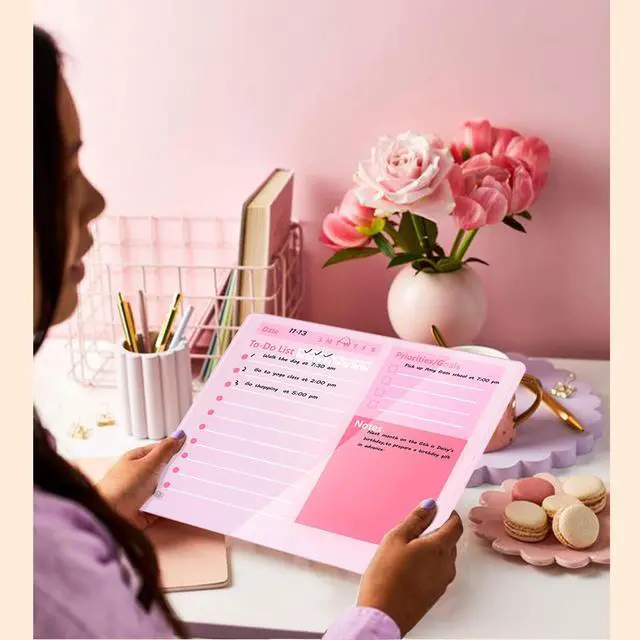 Alt view image 5 of 5 - Desktop Thickened Acrylic Dry Erase Board to do List Planner Board,15.7"x11.8",Tabletop Whiteboard with Stand,Pink Office Supplie,Pink Dry Erase White Board for Office/Home/School