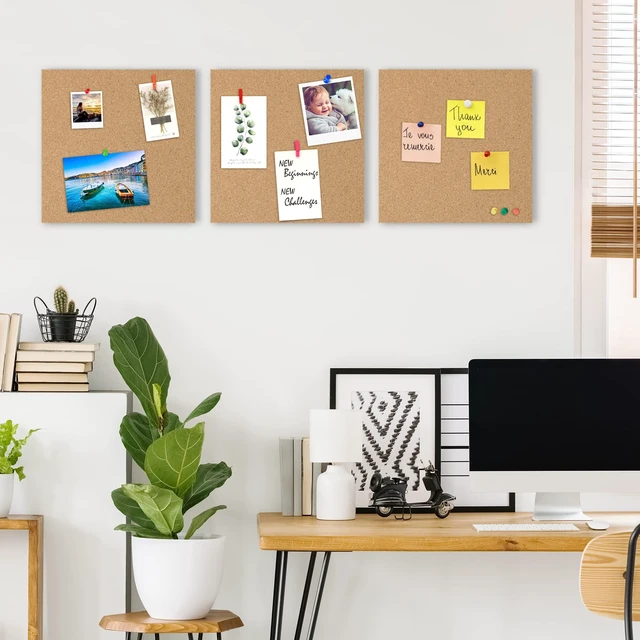 Alt view image 3 of 7 - Cork Board Bulletin Board 12x12, 1/2" Thick Cork Board Tiles 6 Pack, Small Square Pin Board for Wall, Self Adhesive Corkboards with 60 Push Pin Wood Clips for School, Home & Office