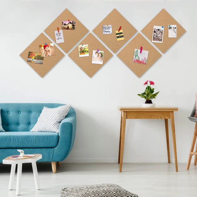 Alt view image 2 of 7 - Cork Board Bulletin Board 12x12, 1/2" Thick Cork Board Tiles 6 Pack, Small Square Pin Board for Wall, Self Adhesive Corkboards with 60 Push Pin Wood Clips for School, Home & Office