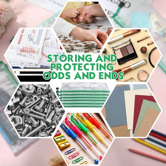 Alt view image 5 of 7 - 100Pcs Mesh Pencil Pouch,White Pouch Green Zipper,A6 Small Zipper Pencil Pouches Bulk, Waterproof Clear Storage Bag, Multipurpose for Cash Board Game Passport Office