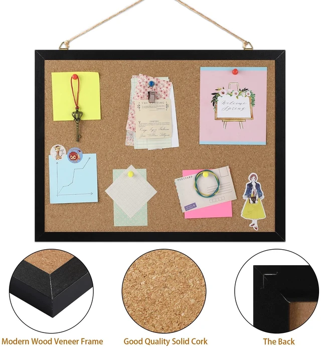 Alt view image 3 of 6 - Small Cork Bulletin Board for Wall 15.7x12 Inch Black Wood Frame Natural Cork Material, Home Office Message Board, Hanging Photos and Vision Notes,Rectangle Black Frame With Pins
