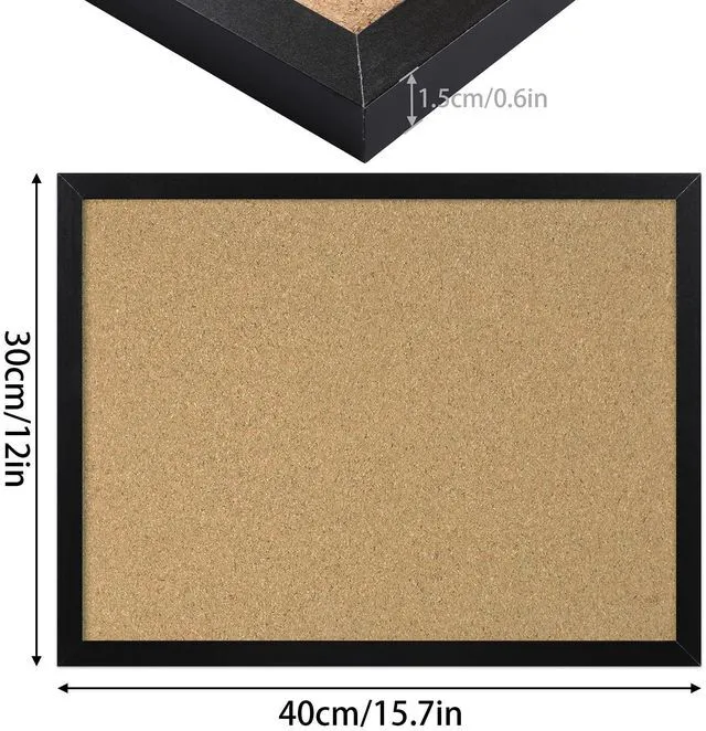 Alt view image 2 of 6 - Small Cork Bulletin Board for Wall 15.7x12 Inch Black Wood Frame Natural Cork Material, Home Office Message Board, Hanging Photos and Vision Notes,Rectangle Black Frame With Pins