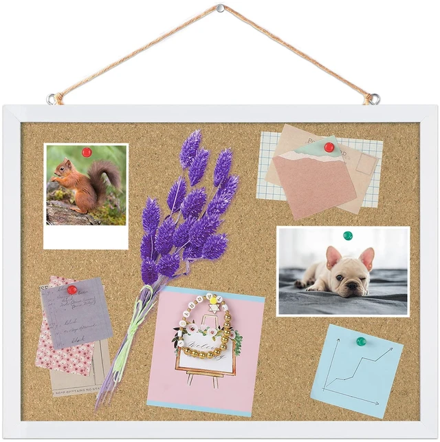 Main image of Small Cork Bulletin Board for Wall 15.7x12 Inch White Wood Frame Natural Cork Material, Home Office Message Board, Hanging Photos and Vision Notes,Rectangle White Frame With Pins