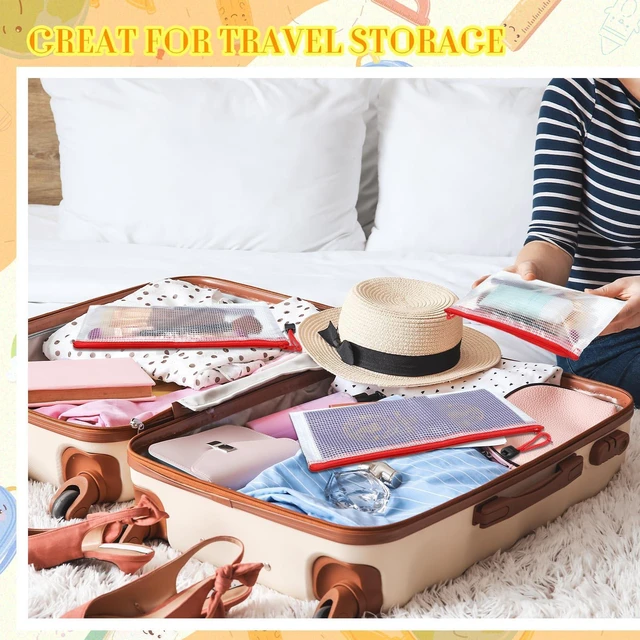 Alt view image 5 of 6 - 100Pcs Mesh Pencil Pouch,White Pouch Red Zipper,A6 Small Zipper Pencil Pouches Bulk, Waterproof Clear Storage Bag, Multipurpose for Cash Board Game Passport Office
