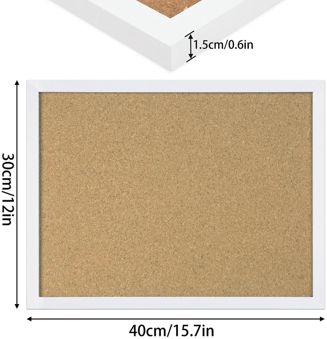 Alt view image 2 of 6 - Small Cork Bulletin Board for Wall 15.7x12 Inch White Wood Frame Natural Cork Material, Home Office Message Board, Hanging Photos and Vision Notes,Rectangle White Frame With Pins