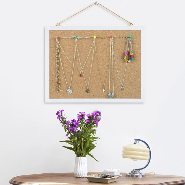 Alt view image 5 of 6 - Small Cork Bulletin Board for Wall 15.7x12 Inch White Wood Frame Natural Cork Material, Home Office Message Board, Hanging Photos and Vision Notes,Rectangle White Frame With Pins