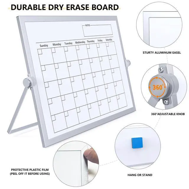Alt view image 2 of 7 - Dry Erase White Board,16X12IN Magnetic Desktop Whiteboard Calendar Whiteboard 8 Markers, 4 Magnets, 1 Eraser, Portable Double-Sided White Board Easel for Kids Memo to Do List Desk