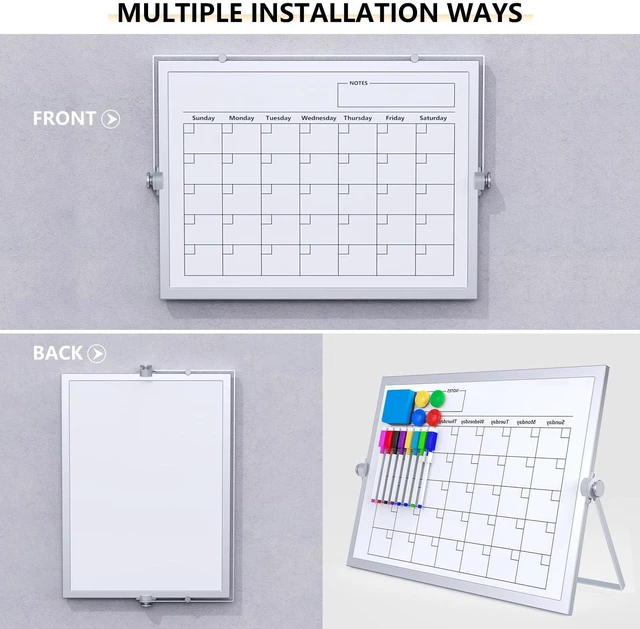 Alt view image 3 of 7 - Dry Erase White Board,16X12IN Magnetic Desktop Whiteboard Calendar Whiteboard 8 Markers, 4 Magnets, 1 Eraser, Portable Double-Sided White Board Easel for Kids Memo to Do List Desk