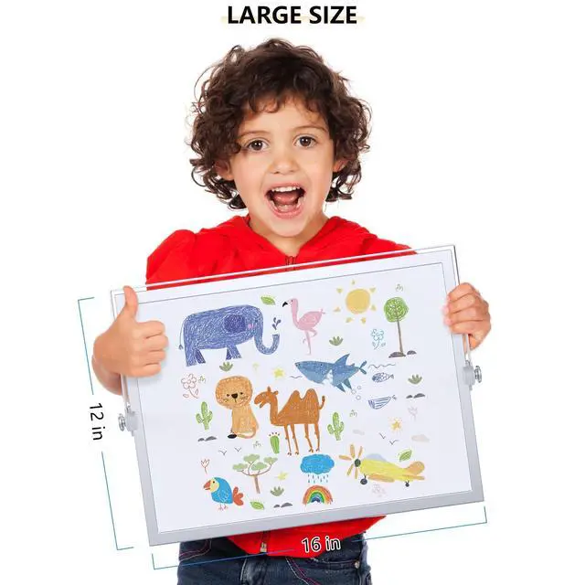 Alt view image 4 of 7 - Dry Erase White Board,16X12IN Magnetic Desktop Whiteboard Calendar Whiteboard 8 Markers, 4 Magnets, 1 Eraser, Portable Double-Sided White Board Easel for Kids Memo to Do List Desk