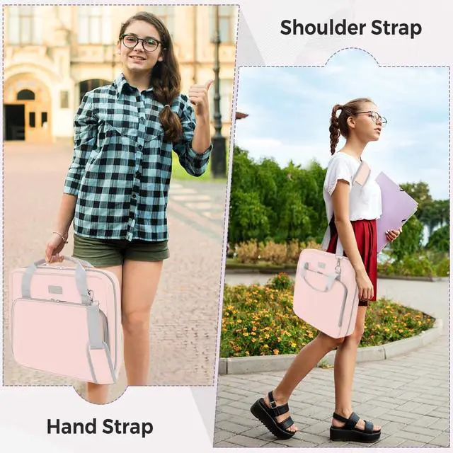 Alt view image 5 of 7 - Zipper Binder 3 Inch D-Ring School Binder, Oxford Fabric School Organizer Holds 700+ Sheets, Fits 14" Laptop, Water-Resistant, Handle & Shoulder Strap, 14"x13" School Supplies, Pink