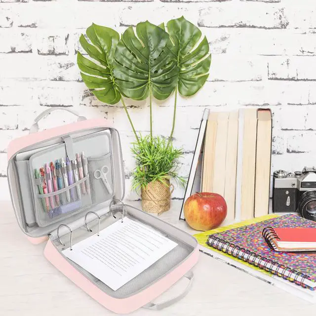 Alt view image 6 of 7 - Zipper Binder 3 Inch D-Ring School Binder, Oxford Fabric School Organizer Holds 700+ Sheets, Fits 14" Laptop, Water-Resistant, Handle & Shoulder Strap, 14"x13" School Supplies, Pink