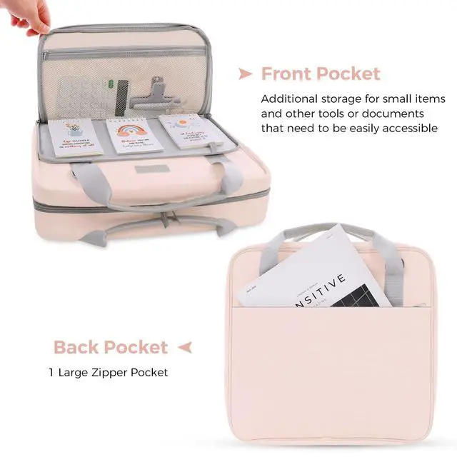 Alt view image 4 of 7 - Zipper Binder 3 Inch D-Ring School Binder, Oxford Fabric School Organizer Holds 700+ Sheets, Fits 14" Laptop, Water-Resistant, Handle & Shoulder Strap, 14"x13" School Supplies, Pink