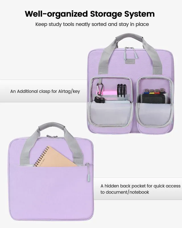 Alt view image 3 of 7 - 4 Inch Zipper Binder 3 Ring with Shoulder Strap,Tough/Multi-Pocket Binder Bag with Laptop organizer for School Travel,Fit 13" MacBook & Tablet,800 Sheets Capacity,Water Resistant,Light Purple