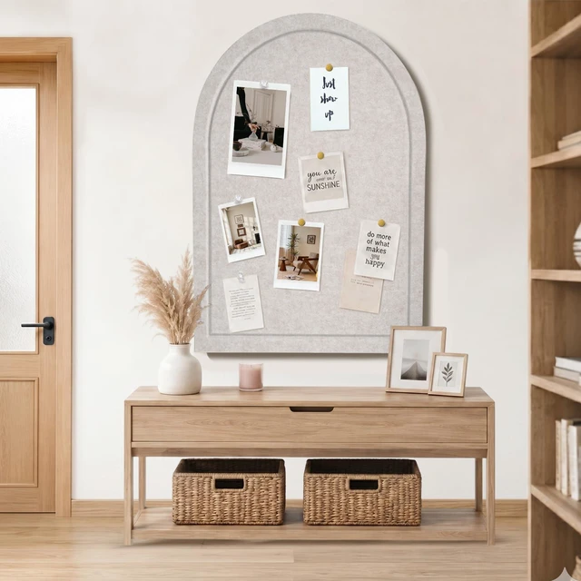 Alt view image 2 of 7 - Arched Felt Bulletin Board, Sized 36" x 24" Cork Board Alternative Grooved Edge Foldable for Office & Wall, Foldable Picture Self-Adhesive Boards with Pin Hook for Photo Display School Home, Oatmeal