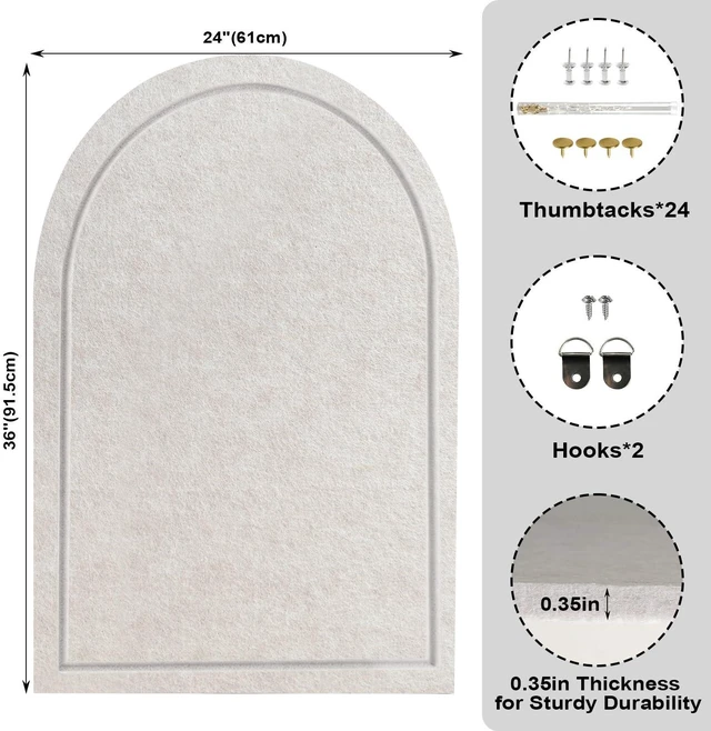 Alt view image 3 of 7 - Arched Felt Bulletin Board, Sized 36" x 24" Cork Board Alternative Grooved Edge Foldable for Office & Wall, Foldable Picture Self-Adhesive Boards with Pin Hook for Photo Display School Home, Oatmeal