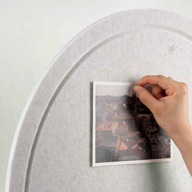 Alt view image 5 of 7 - Arched Felt Bulletin Board, Sized 36" x 24" Cork Board Alternative Grooved Edge Foldable for Office & Wall, Foldable Picture Self-Adhesive Boards with Pin Hook for Photo Display School Home, Oatmeal