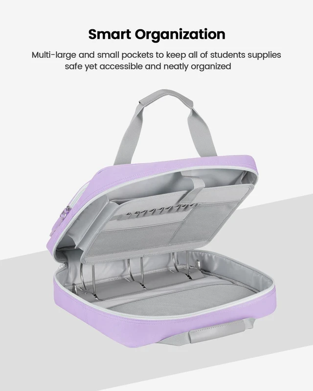 Alt view image 5 of 7 - 4 Inch Zipper Binder 3 Ring with Shoulder Strap,Tough/Multi-Pocket Binder Bag with Laptop organizer for School Travel,Fit 13" MacBook & Tablet,800 Sheets Capacity,Water Resistant,Light Purple
