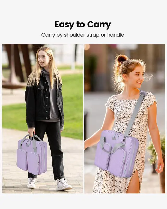 Alt view image 6 of 7 - 4 Inch Zipper Binder 3 Ring with Shoulder Strap,Tough/Multi-Pocket Binder Bag with Laptop organizer for School Travel,Fit 13" MacBook & Tablet,800 Sheets Capacity,Water Resistant,Light Purple