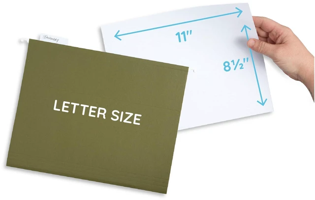 Alt view image 4 of 6 - 25 Hanging File Folders, Letter Size, Standard Green Reinforced 12pt, 1/5 Cut Tabs, Plastic Tabs and Inserts Included, for Filing Cabinet, Home, and Office Use