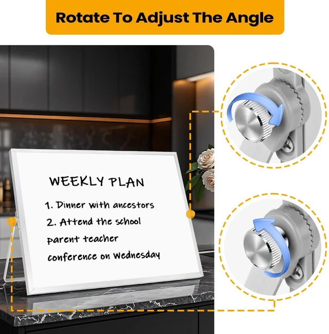 Alt view image 7 of 7 - Desktop Whiteboard with Stand, 16" x 12" Double-Sided Dry Erase Board with Stand, Portable Stand White Board for Office, Home, School