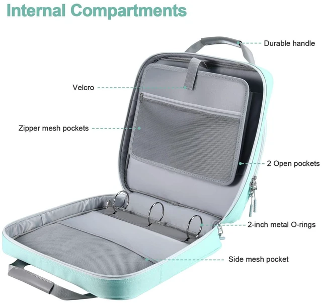 Alt view image 5 of 7 - 2 Inch 3 Ring Zipper Binder O-Ring with Strap & Multi-Pockets Binder with Strap 500 Sheet Capacity for School and Office Binder Organizer, Compatible with 13-Inch MacBook/Table,Light Blue