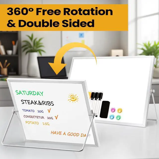 Alt view image 5 of 7 - Desktop Whiteboard with Stand, 16" x 12" Double-Sided Dry Erase Board with Stand, Portable Stand White Board for Office, Home, School