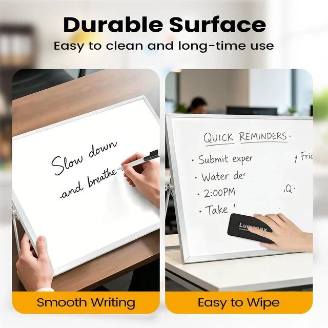 Alt view image 6 of 7 - Desktop Whiteboard with Stand, 16" x 12" Double-Sided Dry Erase Board with Stand, Portable Stand White Board for Office, Home, School