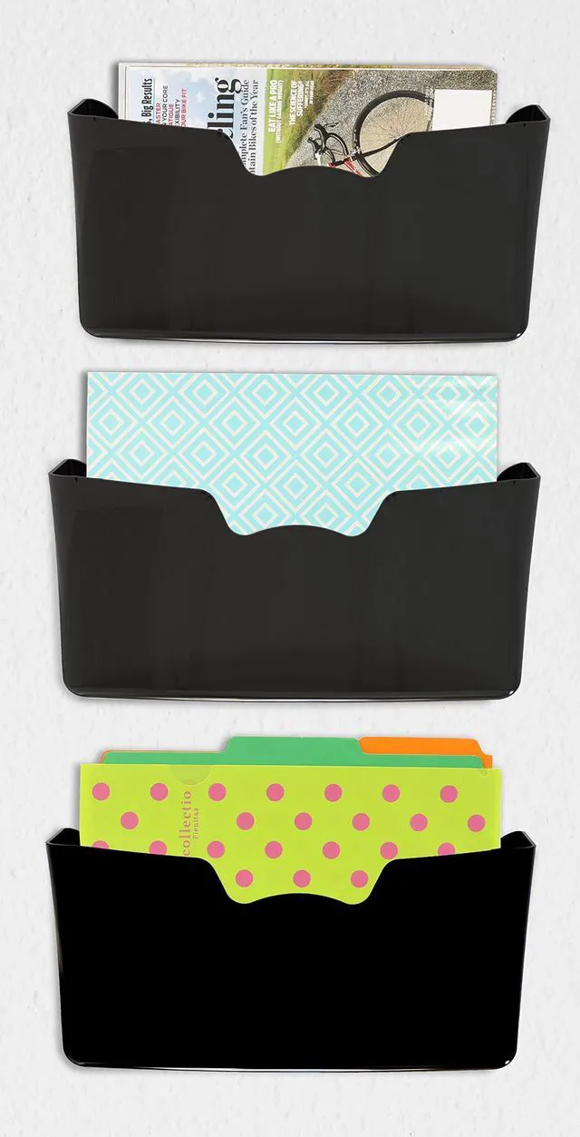 Alt view image 2 of 5 - Single Pocket Wall Mount for Hanging File Holder, 3 Packs, Black