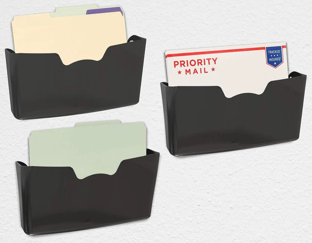 Alt view image 4 of 5 - Single Pocket Wall Mount for Hanging File Holder, 3 Packs, Black