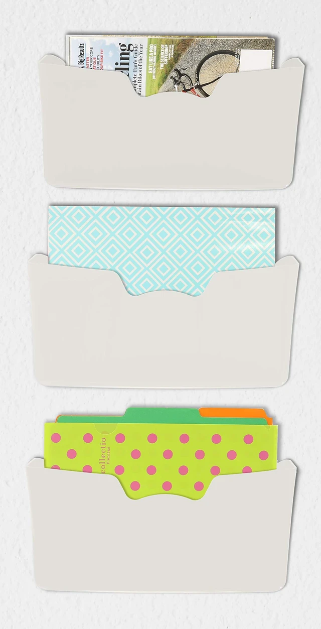 Alt view image 2 of 5 - White Wall Mount Single Pocket Hanging File Holder, 3-Pack Wall File Holder Organizer for Paper and Documents