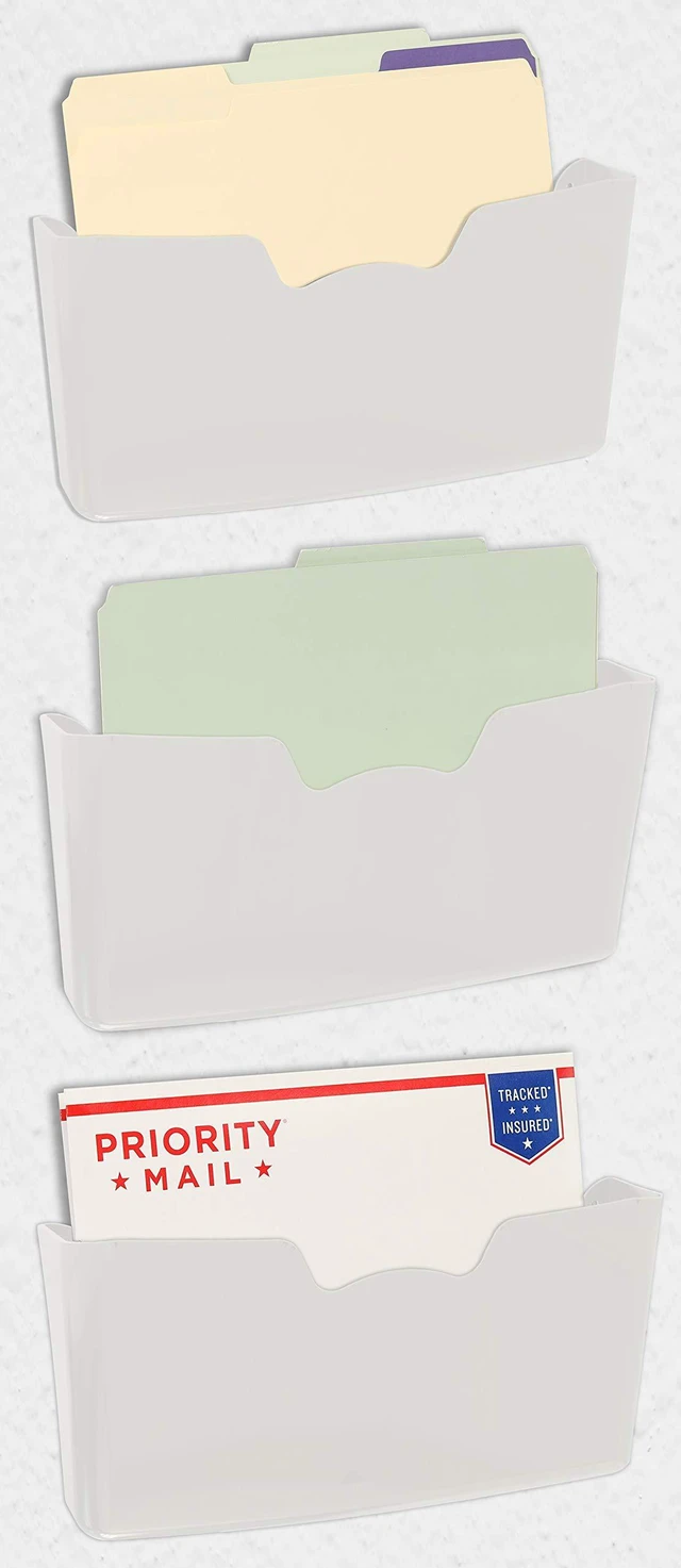 Alt view image 4 of 5 - White Wall Mount Single Pocket Hanging File Holder, 3-Pack Wall File Holder Organizer for Paper and Documents