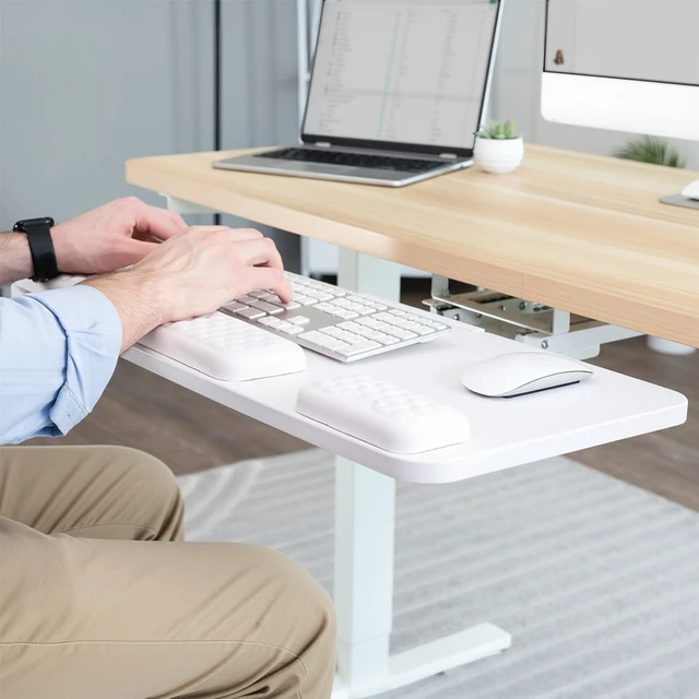 Alt view image 2 of 7 - Premium White Under Desk 27 x 11 in Keyboard Tray, MOUNT-KB27P-W Deluxe Adjustable Computer Keyboard & Mouse Platform Tray, Ergonomic Under Table Desk Mount Drawer with Padding