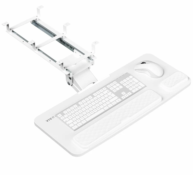 Main image of Premium White Under Desk 27 x 11 in Keyboard Tray, MOUNT-KB27P-W Deluxe Adjustable Computer Keyboard & Mouse Platform Tray, Ergonomic Under Table Desk Mount Drawer with Padding