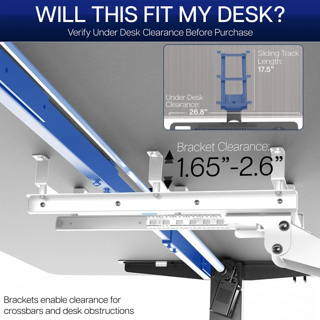 Alt view image 4 of 7 - Premium White Under Desk 27 x 11 in Keyboard Tray, MOUNT-KB27P-W Deluxe Adjustable Computer Keyboard & Mouse Platform Tray, Ergonomic Under Table Desk Mount Drawer with Padding
