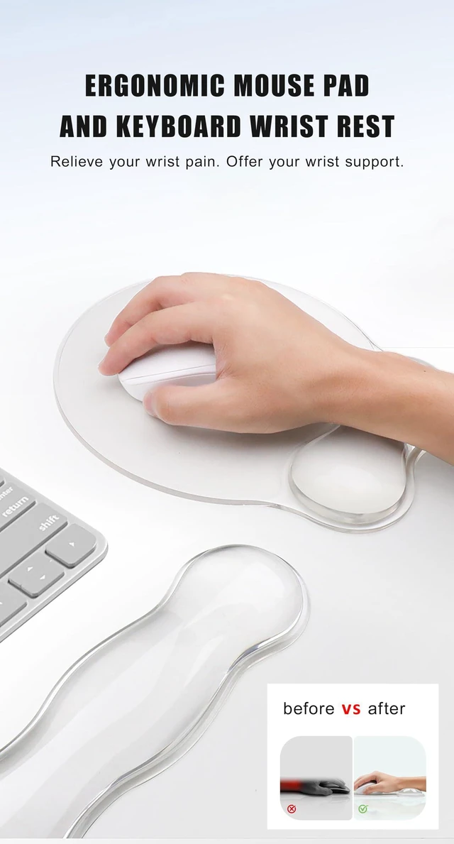 Alt view image 2 of 7 - Mouse Pad with Wrist Rest, Soft Cloud Gel Keyboard Mouse Pad Set with Hand Wrist Support, Cute Non Slip Office Desk Accessories for Comfort/Pain Relief/Computer/Laptop (2Pc Clear Wave)