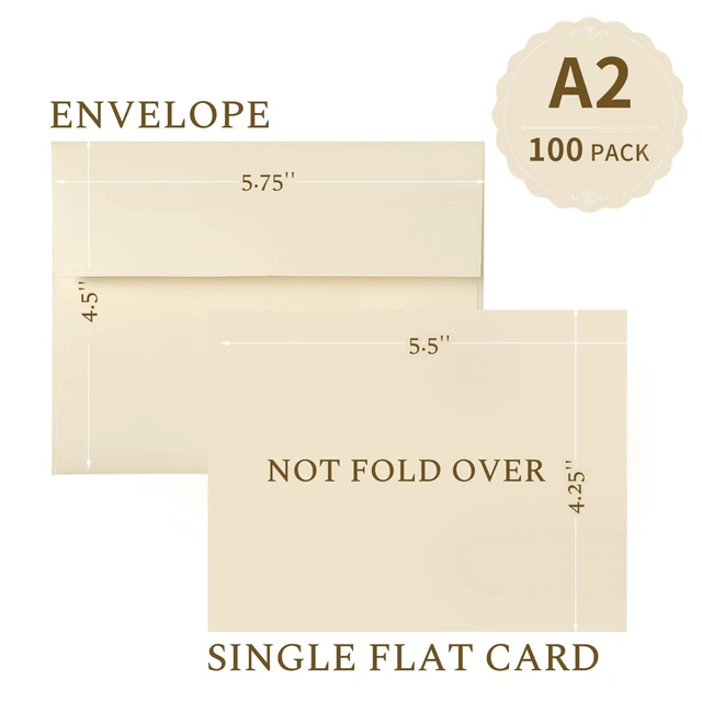 Alt view image 2 of 7 - 100 Pack A2 Ivory Blank Cards and Envelopes (Not-Folded) Cream Flat Note Cards 4.25 x 5.5 and A2 Envelopes Self Seal for Wedding, Invitations, Birthday & All Occasion