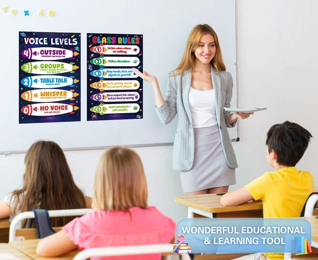 Alt view image 2 of 7 - 2Pcs Voice Level Chart for Classroom - Space Educational Poster Classroom Rules Poster for Kids Toddlers for Classrooms Decorations Elementary Back to School Teacher Supplies