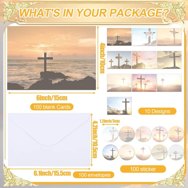 Alt view image 4 of 6 - Blank Note Cards and Envelopes, 100 Pcs, Cross 10 Cross Designs for Religious Occasions, White Envelopes with Stickers, Perfect for Church Events, Thank You Notes