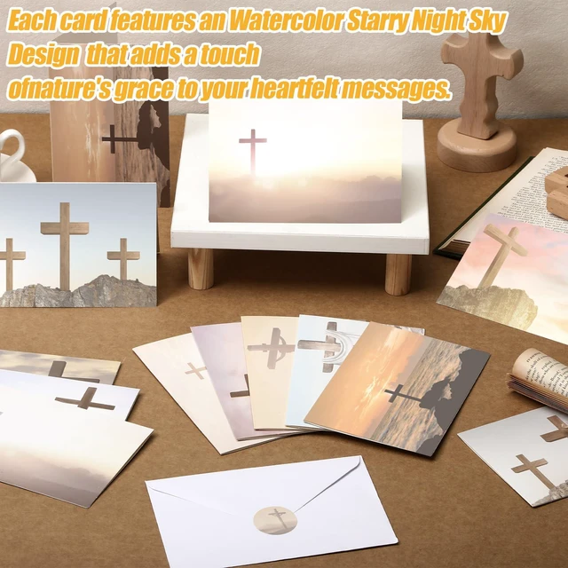 Alt view image 5 of 6 - Blank Note Cards and Envelopes, 100 Pcs, Cross 10 Cross Designs for Religious Occasions, White Envelopes with Stickers, Perfect for Church Events, Thank You Notes