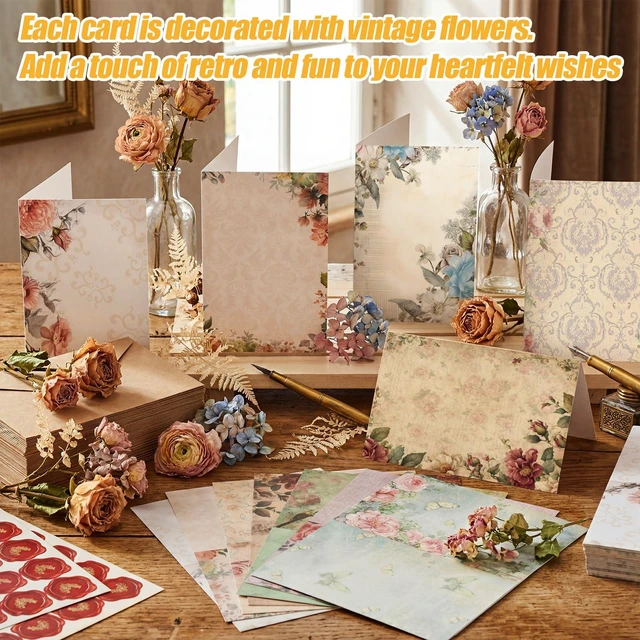 Alt view image 5 of 7 - Blank Note Cards and Envelopes, 100 Pcs, Vintage Floral 10 Vintage Floral Designs, Peel Seal Heart Stickers, Great for Thank You Notes, Party Invites, Weddings, Greetings