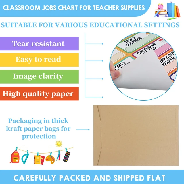 Alt view image 4 of 7 - Classroom Jobs Chart Poster - 11.2'' x 16.5'' Waterproof Class Jobs Educational Tool for Bulletin Board Decor Preschool Elementary Back to School Teacher Supplies