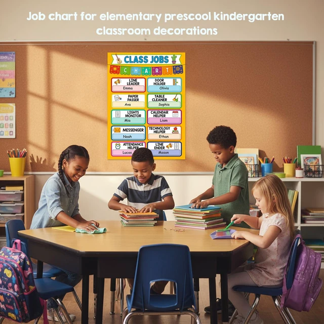 Alt view image 6 of 7 - Classroom Jobs Chart Poster - 11.2'' x 16.5'' Waterproof Class Jobs Educational Tool for Bulletin Board Decor Preschool Elementary Back to School Teacher Supplies