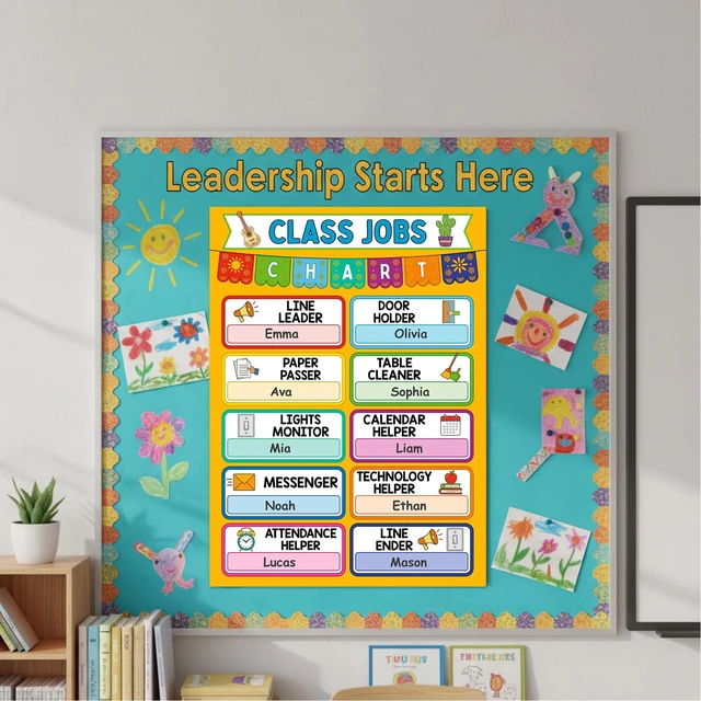 Alt view image 7 of 7 - Classroom Jobs Chart Poster - 11.2'' x 16.5'' Waterproof Class Jobs Educational Tool for Bulletin Board Decor Preschool Elementary Back to School Teacher Supplies