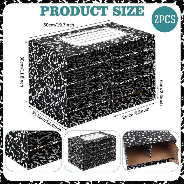 Alt view image 3 of 7 - 2 Pcs Composition Classroom Paper Storage Organizer Construction Paper Storage Desktop Mailbox File Sorter Literature Cardboard Organizer for Home Office School, 19.7 x 12.4 x 11.8 Inch