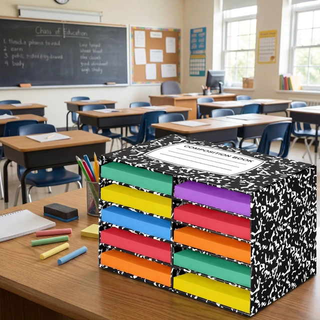 Alt view image 2 of 7 - 2 Pcs Composition Classroom Paper Storage Organizer Construction Paper Storage Desktop Mailbox File Sorter Literature Cardboard Organizer for Home Office School, 19.7 x 12.4 x 11.8 Inch