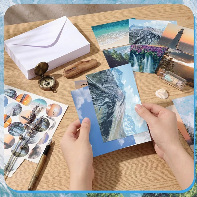 Alt view image 2 of 7 - 100 Pcs Blank Note Cards and Envelopes 4x6 Natural Scenery Blank Greeting Cards with Matching Peel-and-seal Stickers Plain Notecards Stationery for Christmas Thanksgiving 10 Designs