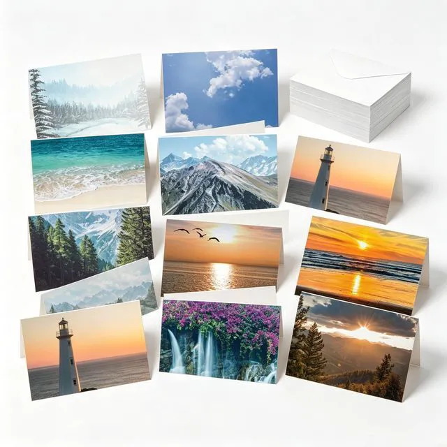 Main image of 100 Pcs Blank Note Cards and Envelopes 4x6 Natural Scenery Blank Greeting Cards with Matching Peel-and-seal Stickers Plain Notecards Stationery for Christmas Thanksgiving 10 Designs