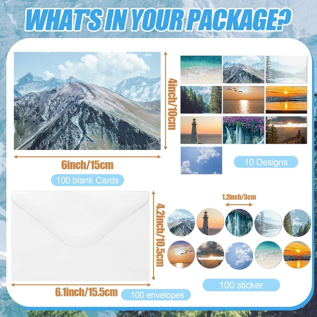 Alt view image 3 of 7 - 100 Pcs Blank Note Cards and Envelopes 4x6 Natural Scenery Blank Greeting Cards with Matching Peel-and-seal Stickers Plain Notecards Stationery for Christmas Thanksgiving 10 Designs